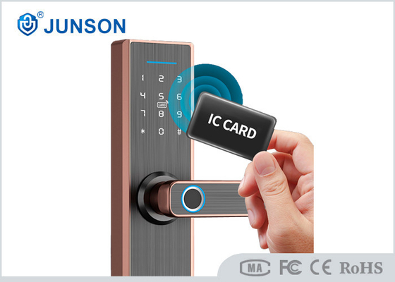 Tuya APP IC Card ล็อคประตูด้วยลายนิ้วมืออลูมิเนียมอัลลอยด์ Handle Red Copper