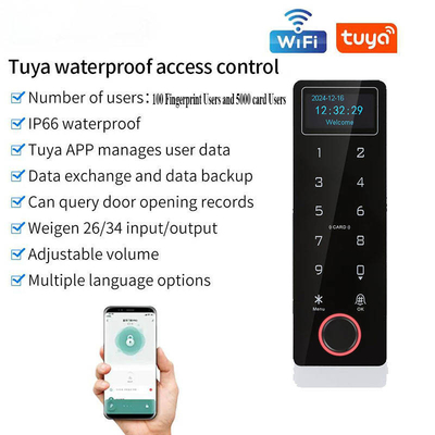 Tuya เครื่องควบคุมการเข้าออกด้วยลายนิ้วมือ กันน้ำ รหัสผ่าน บัตร