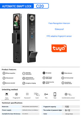 กันน้ำ TTlock Tuya App รหัสลายนิ้วมือคีย์การ์ดสมาร์ทล็อคประตู