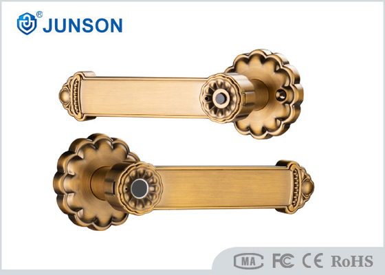 500DPI Gold Handle Type ล็อคประตูลายนิ้วมืออัจฉริยะแบตเตอรี่ AAA พร้อมสัญญาณเตือนพลังงานต่ำ